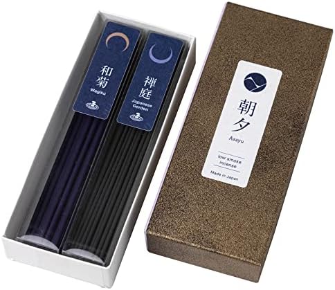 Asayu Japan Zen Incense Set, Zen Garden and Chrysanthemum, Low Smoke, 40g