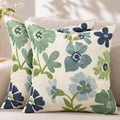 Embroidered Throw Pillow Covers 18x18 Inch, Set of 2, Teal Flower