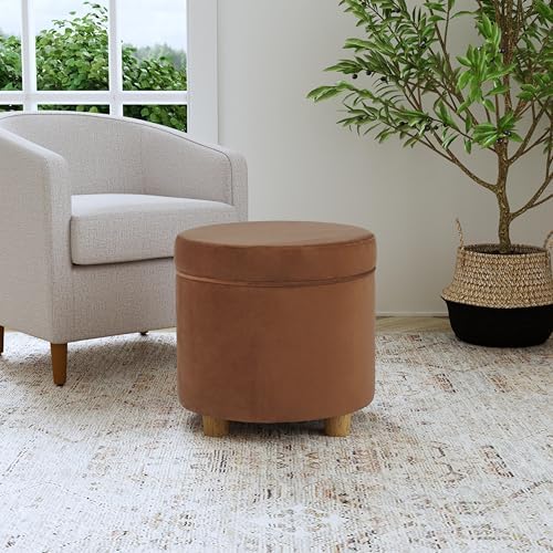 HomePop Home Decor | Upholstered Round Storage Ottoman | Ottoman with Storage for Living Room & Bedroom, Spice Orange Velvet Large