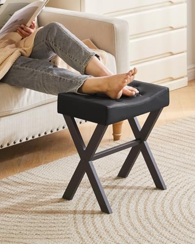 IBUYKE U-Shaped PU Vanity Stool, X-Leg Makeup Chair, Black WBD019B