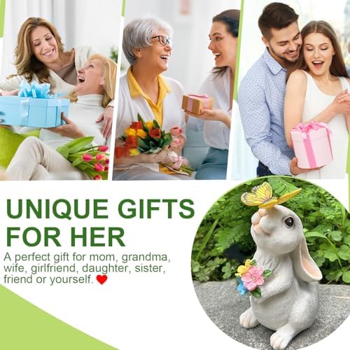 YODY Solar Garden Statues Outdoor Decor Bunny with Butterfly