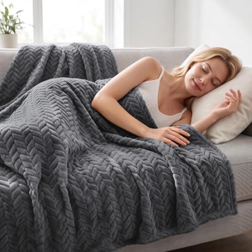 Exclusivo Mezcla Fleece Throw Blanket for Couch Sofa, 50”x70”, Dark Grey