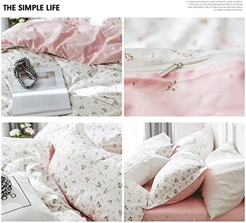 HighBuy Boho Floral Duvet Cover King Pink White Floral Cotton Coquette Bedding Comforter Covers King Lightweight Soft for Girl Garden Style Aesthetic Bedding Set with Zipper Closure