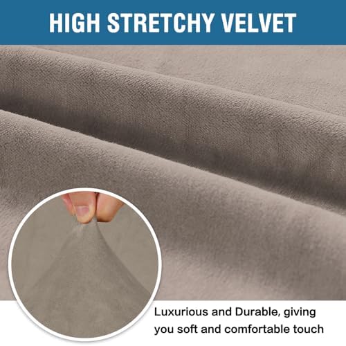 H.VERSAILTEX Stretch Velvet Sofa Covers for 3 Cushion Couch Covers Sofa Slipcovers Furniture Protector Soft with Non Slip Elastic Bottom, Crafted from Thick Comfy Rich Velour (Sofa 72"-90", Taupe)
