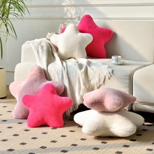 Star Pillow, Decorative Throw Pillows for Bed Couch, 19.6" Star Shaped Pillow Plush Floor Cushions Room Decor Pillow with Soft Faux Rabbit Fur for Sofa Bedroom Living Room