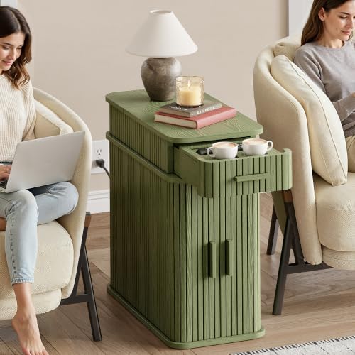 ONBRILL Fluted End Table, Narrow Side Table, 23.62" H, Sage Green