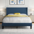 Yaheetech Queen Bed Frame with Headboard, Navy Blue Channel-Tufted Platform