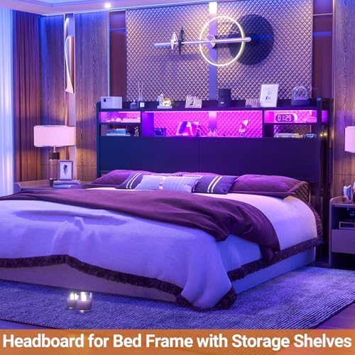 Aheaplus Headboard for King Size Bed with Storage, Black