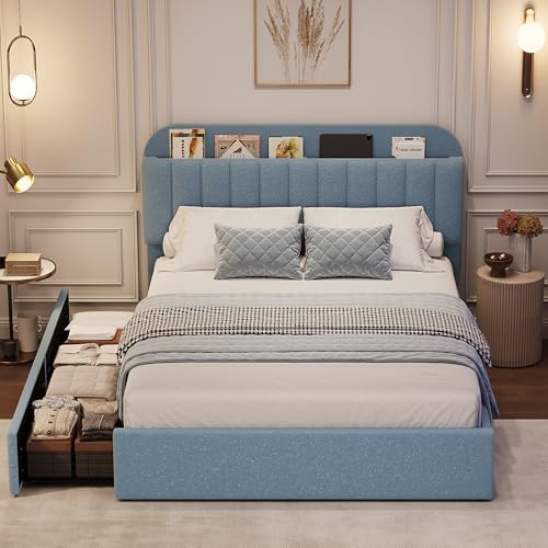 GarveeHome Full Bed Frame, Platform Bed with Storage Headboard & Drawers