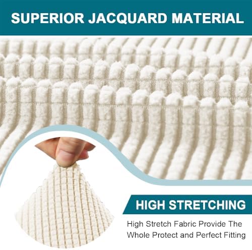 Turquoize 3 Piece T Cushion Loveseat Slipcovers Sofa Cover for 2 Cushion Couch Cover Washable Sofa Slipcover Furniture Covers with 2 Individual T Cushion Seat Covers (2 Cushion Loveseat, Cream)