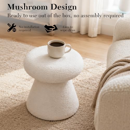 FOXHUNTER Mushroom Pouf Ottoman with 360° Rotation, White