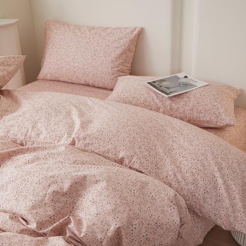 HighBuy Full Size Duvet Cover Pink Floral Bedding Set French Style with Zipper Closure,Vintage Duvet Cover Set Blush Flower Shabby Chic Bedding Comforter Cover Set,Soft and Breathable