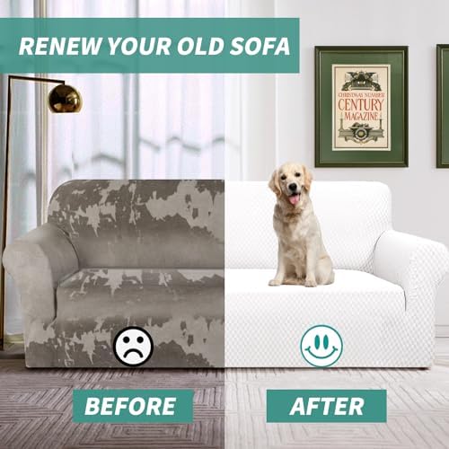 YEMYHOM Couch Cover Latest Jacquard Design High Stretch Sofa Chair Covers for Living Room, Pet Dog Cat Proof Armchair Slipcover Non Slip Magic Elastic Furniture Protector (Small, White)
