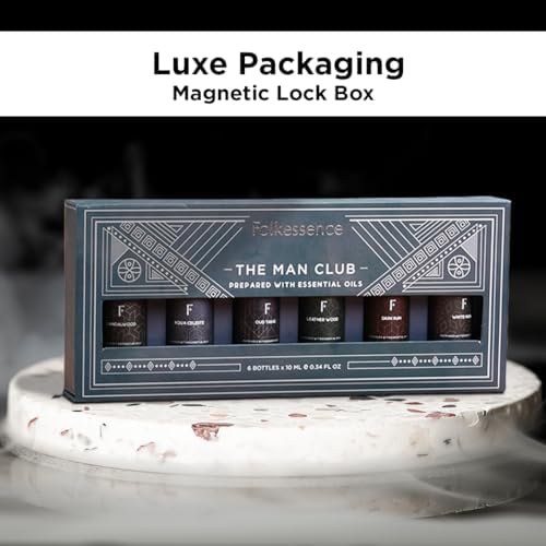 Folkulture Essential Oils Set for Men for Diffuser | Set of 6 Home Fragrance Oils | Oud, White Musk, Tobacco, Sandalwood & Leather Wood | Aromatherapy Gift Set for Men