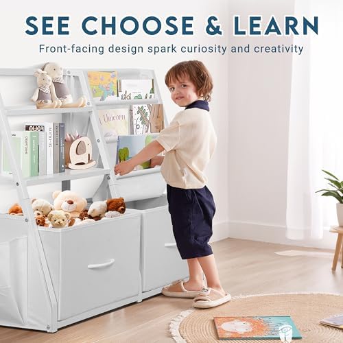 LOFTEY Kids Bookshelf and Toy Storage, Toy Box with Bookshelf, White