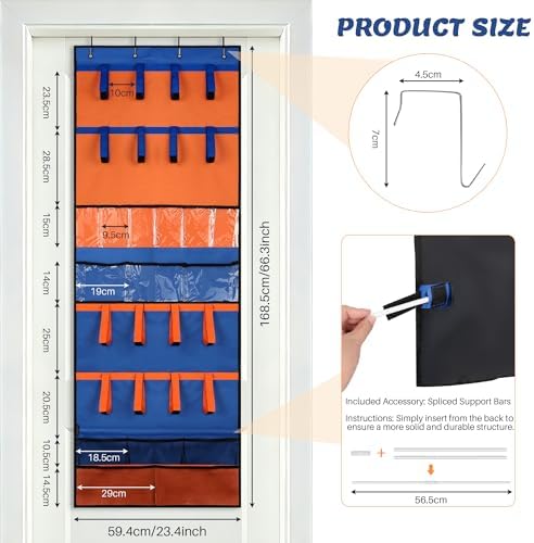 Toy Gun Storage Organizer, Over Door Hanging Rack with Clear Pocket