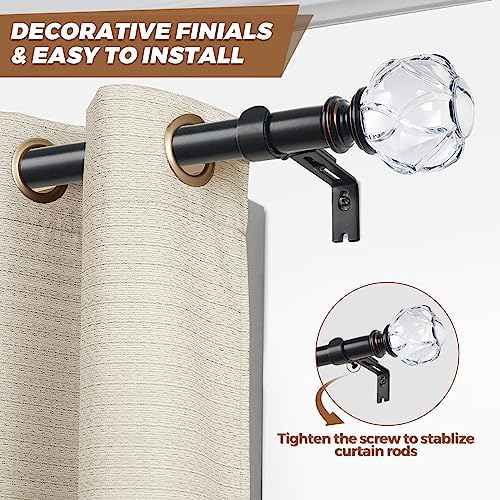 KAMANINA Black Finials for 1 or 7/8 in Curtain Rods, Crystal Netted Texture