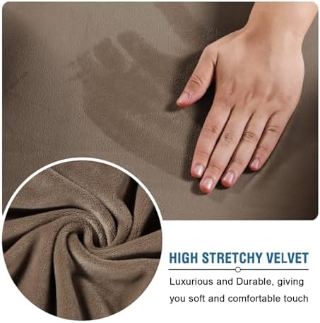 H.VERSAILTEX Wingback Chair Covers Velvet Plush Wing Chair Slipcover 1 Piece High Stretch Wing Back Chair Slipcovers Sofa Cover Furniture Cover with Elastic Bottom, Mocha