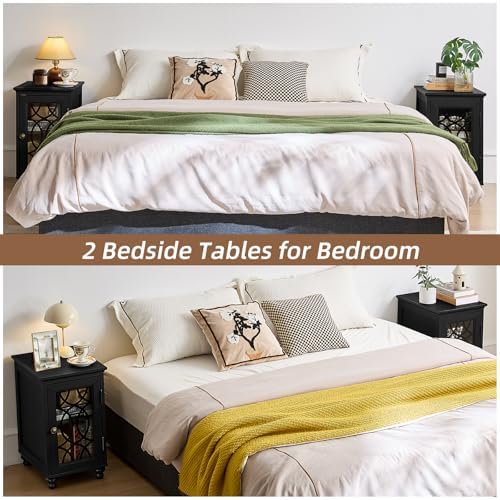 Joaxswe Narrow Side Table Set 2 with Glass Door Storage