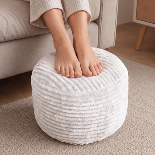 SHOUREN Stuffed Round Ottoman,Pouf Ottoman Foot Rest,18 X 14,Beige