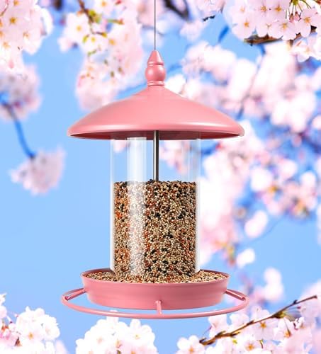 Metal Roof Bird Feeder for Outdoor - Pink