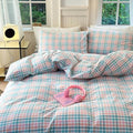 Vintage Plaid Duvet Cover Full Washed Cotton Check Bedding Set 3 Pieces