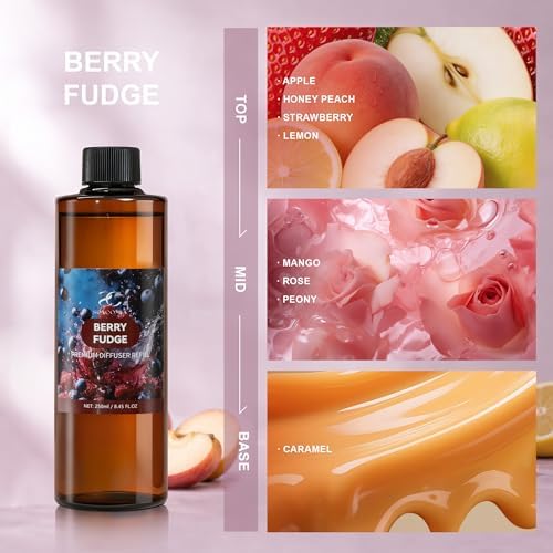 Diffuser Oil Refill, 250ml / 8.45 fl oz, Berry Fudge - Reed Diffuser Oil Refill for Home Fragrance, Scented Oil for Reed Diffuser Bottles, Apple, Strawberry & Caramel Notes