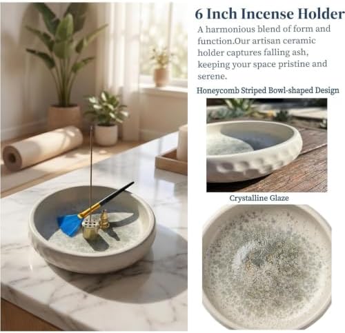 6 Inch Japanese Incense Holder for Stick,Ceramic Handmade White