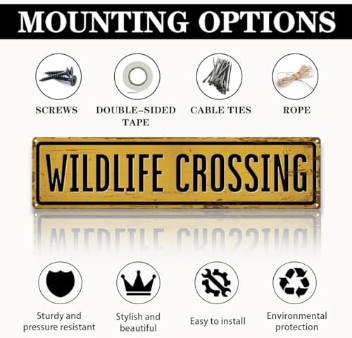 Rustic Farmhouse Metal Tin Sign, Wildlife Crossing Sign, Vintage Animal Road Signs for Porch, Yard, and Farmhouse, Animal Crossing Warning Signs, Perfect for Garden and Road, 15.7 x 3.9 inches