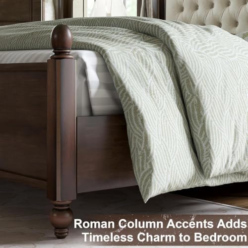 AMERLIFE King Size Solid Wood Bed Frame with Upholstered Tufted Headboard