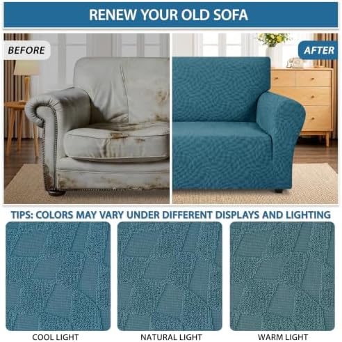 ZNSAYOTX 1 Piece Stretch Loveseat Covers for 2 Cushion Couch (55"-71"), New Plaid Couch Cover with Non-Slip Buckle for Dog Pets, Soft Cozy Washable Sofa Slipcover Form Fit Protector, Teal