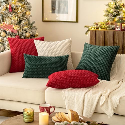 MIULEE Decorative Throw Pillow Covers 18x18 Pure White Textured Corduroy