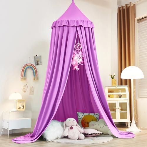 Kertnic Decor Princess Canopy for Girls Bed, Soft Smooth Playing Tent Canopy Room Decoration Castle, Dreamy Mosquito Net Bedding, Reading Nook Canopies in Home (Purple)
