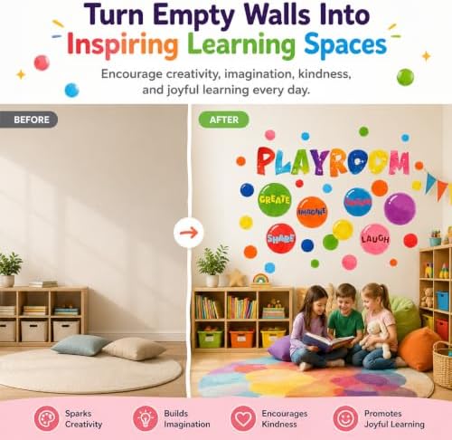 Cinrobiye Inspirational Quotes Wall Decals, Playroom Wall Decor, Laugh Imagine Share Dream Create Wall Stickers, Classroom Wall Decorations for Playroom, Preschool, Daycare, Learning Room