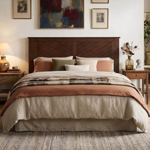 ComfIQ Serene Wood Panel Headboard with Chevron Scoring, Queen, Walnut