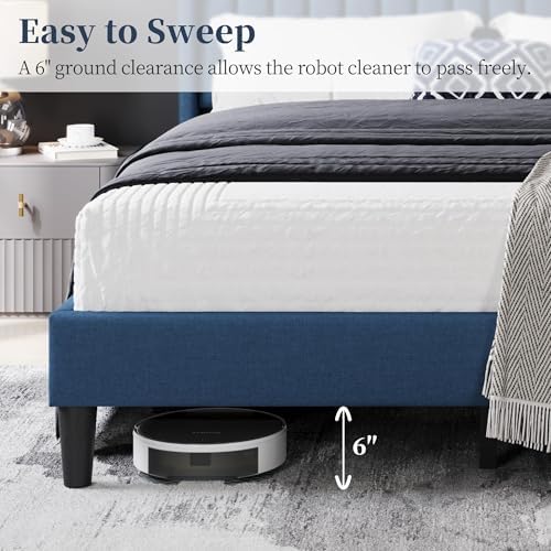 Yaheetech Queen Bed Frame with Headboard, Navy Blue Channel-Tufted Platform