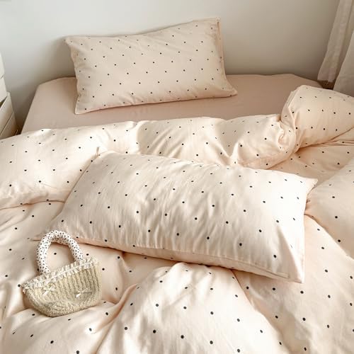 LifeTB Polka Dot Muslin Duvet Cover King Size, 100% Cotton Soft Gauze Bedding Set with 2 Pillowcases, Aesthetic Coquette Bedding Breathable Polka Dot Comforter Cover with Zipper Closure