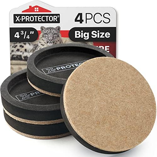 Felt Furniture Sliders for Hardwood Floors X-PROTECTOR 4 PCS 4 3/4”