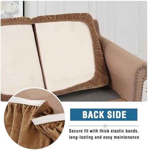 H.VERSAILTEX Loveseat Slipcovers for 2 Cushion Couch Stretch Mixed-Color Chenille Couch Cover for Dogs Washable Thick Soft Couch Cushion Covers for Sofa(2 Seater Loveseat Cushion Cover,Caramel)