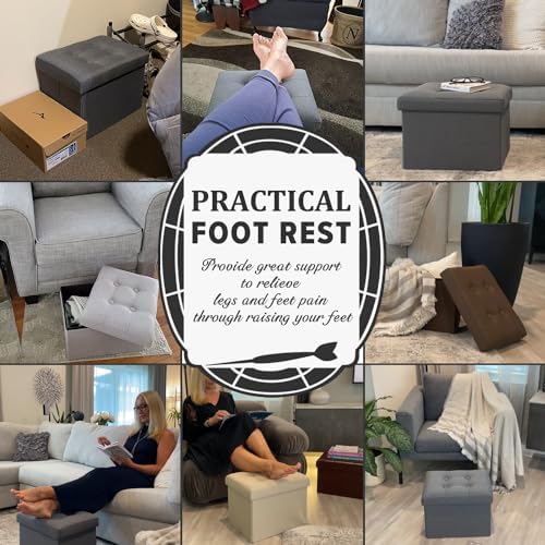 LINMAGCO Ottoman with Storage Small Foot Rest Stool Under Desk Stool Short Folding Footrest for Living Room Bedroom Home Office Dorm Dark Gray 16X12X12IN