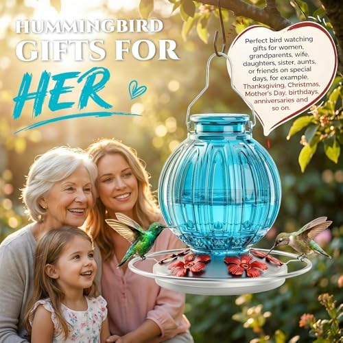 Glass Hummingbird Feeder for Outdoors Hanging, 26 fl oz Bird Nectar Feeder
