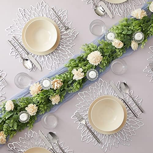 Juvale 10 Pack Silver Metallic Vinyl Placemats - 14.4" x 14.4" Round Table Mats and Chargers with Leaf Design for Elegant Table Decor and Protection - Stylish Charger Plates for Weddings and Parties