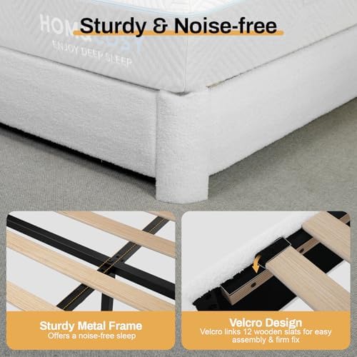 WEUP King Size Boucle Bed Frame, Soft Cloud Bed Frame, Upholstered Bed Frame with Headboard, Modern Cream Bed Frame, Soft Rounded Corners, No Box Spring Required, Adjustable Headboard, Easy Assembly