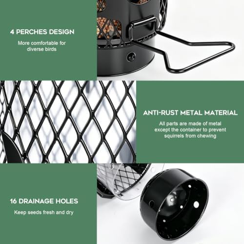 Gbekery Metal Squirrel Proof Bird Feeders for Outdoors Hanging, Black