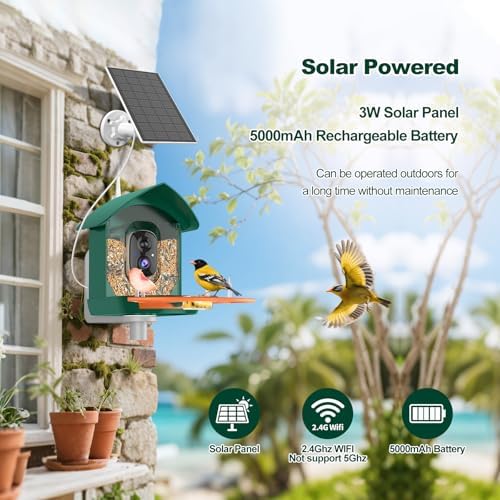 Bird Feeder with Camera,WiFi Smart Bird House with Cam Solar Powered