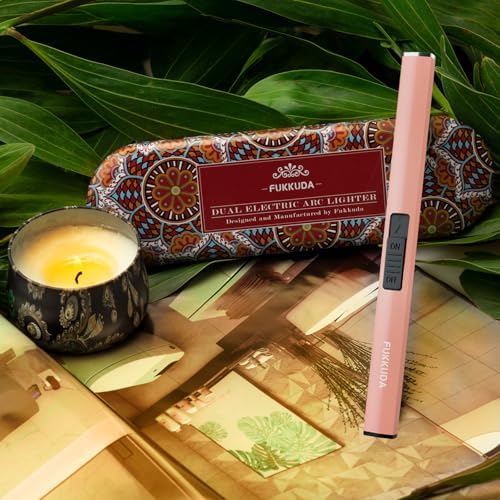 FUKKUDA Electric Candle Lighter with Gift Box - USB Rechargeable Windproof & Flameless Plasma Arc Lighter for Candles, Bohemia Box Rose Gold
