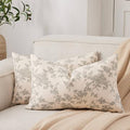 2 Pack French Floral Lumbar Pillow Covers 12x20in, Green/Cream