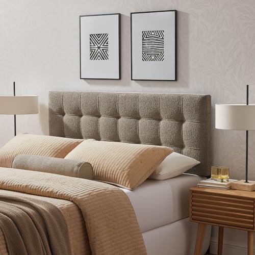 Modway Lily Full Size Headboard with Biscuit Tufting in Taupe - Fabric Upholstery with Padded Design and 5 Height-Adjustable Mounts