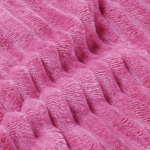 BEDELITE 3D Ribbed Jacquard Hot Pink King Size Blanket for Bed, 108x90 Inch