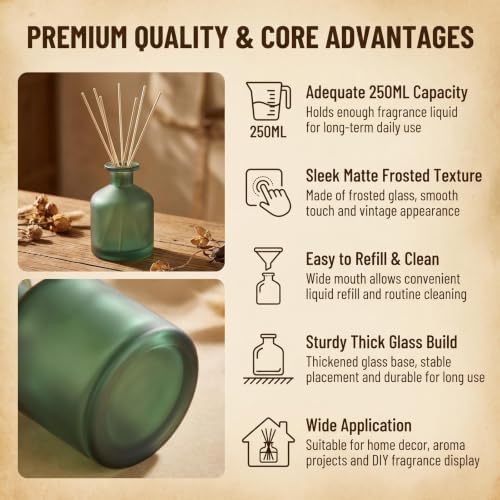 8.4oz Glass Reed Diffuser Bottles, Matte Green Fragrance Container